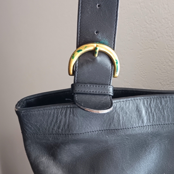 Authentic Large COACH Navy Blue black Genuine Leather top double handle shoulder - Picture 5 of 9